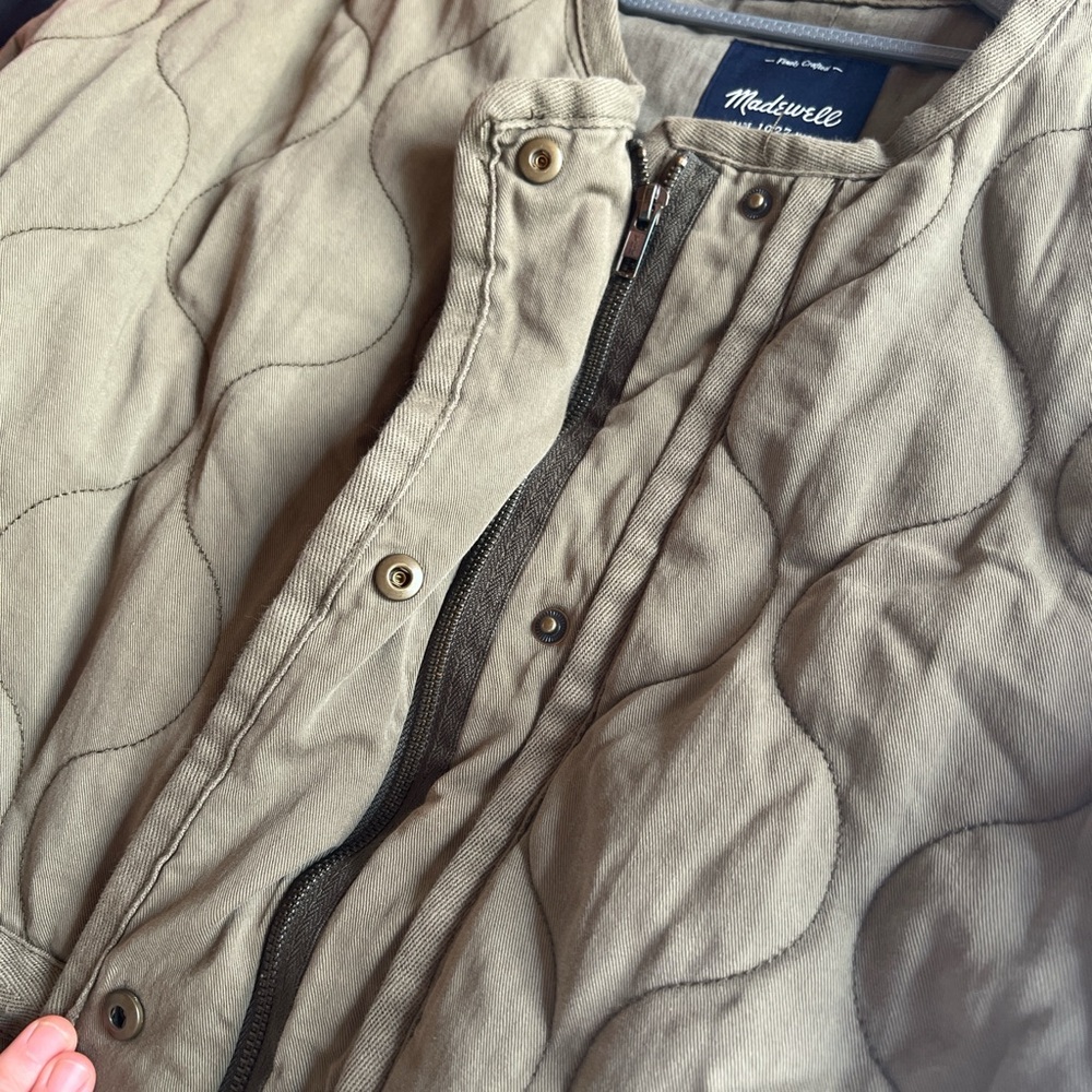 Madewell Quilted Drawstring Jacket Military Green Button Coat Size S-M - Picture 9 of 12